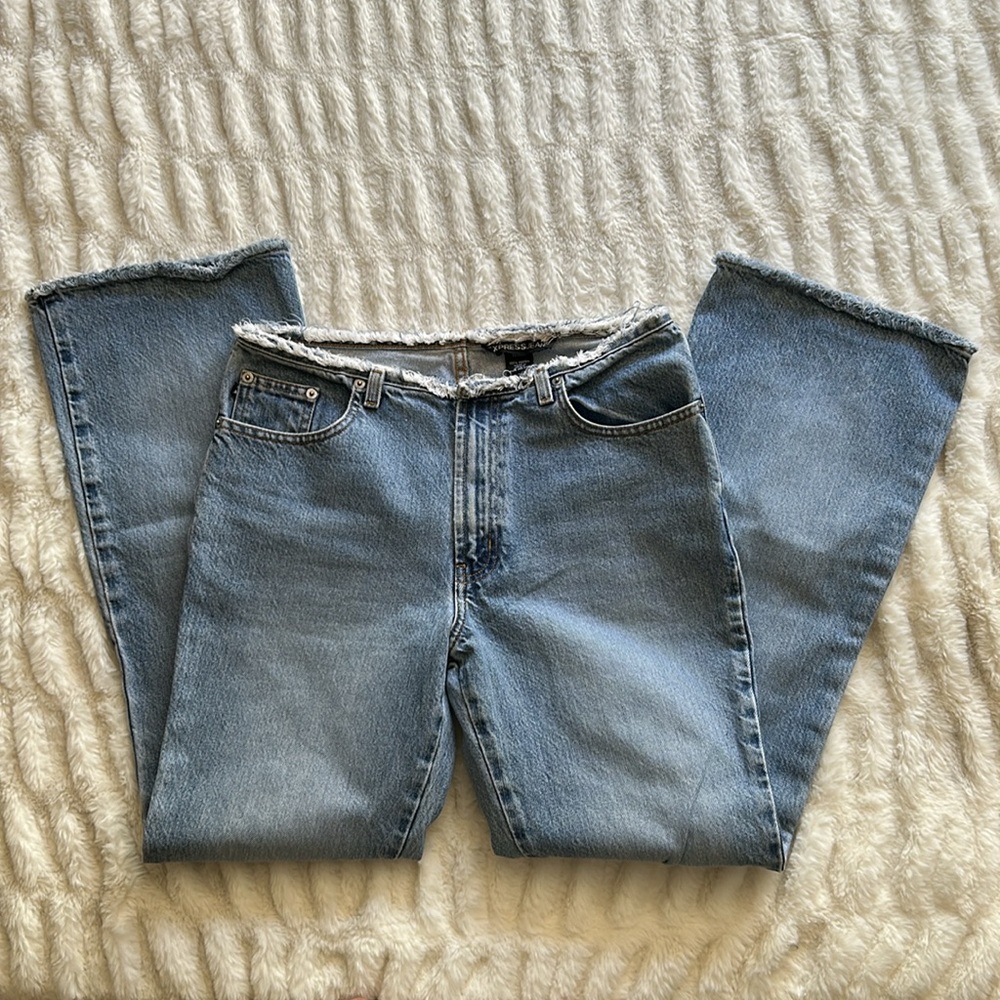 EXPRESS Jeans FLARE Low Rise No Waistband Raw Hem Vintage Y2K Size 7/8R
